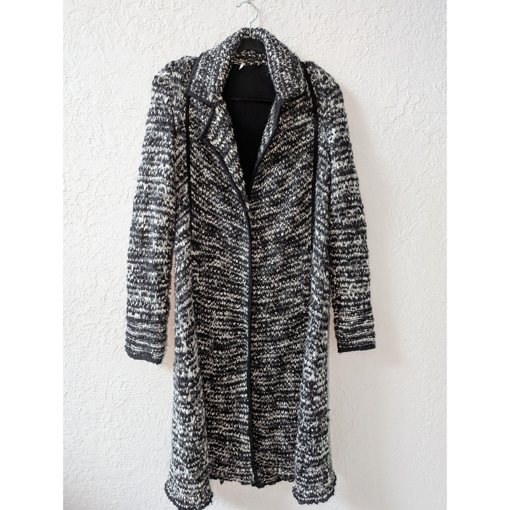 Free People Last Dance Duster Womens S Cotton Wool Blend Black White Coat Boho